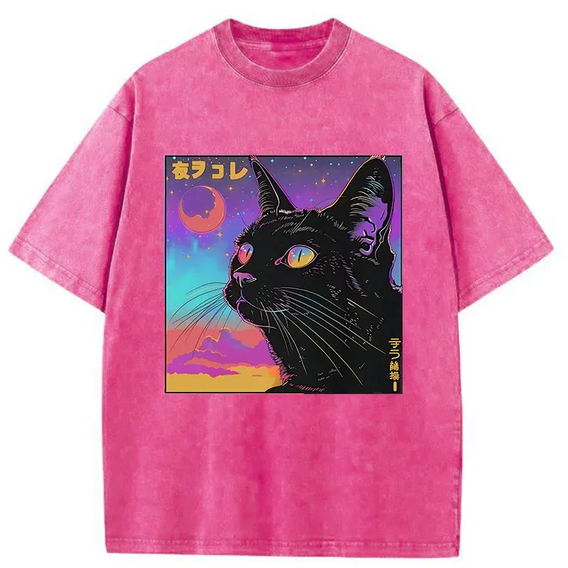 Tokyo-Tiger Cat Under The Stars Washed T-Shirt