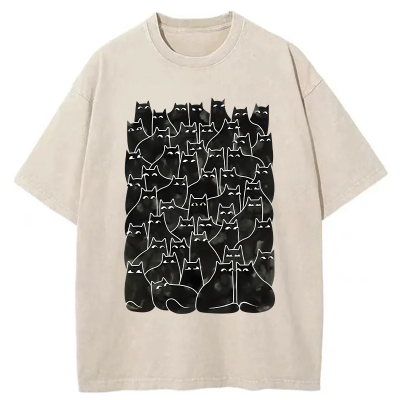Tokyo-Tiger A Group Of Black Cats Washed T-Shirt