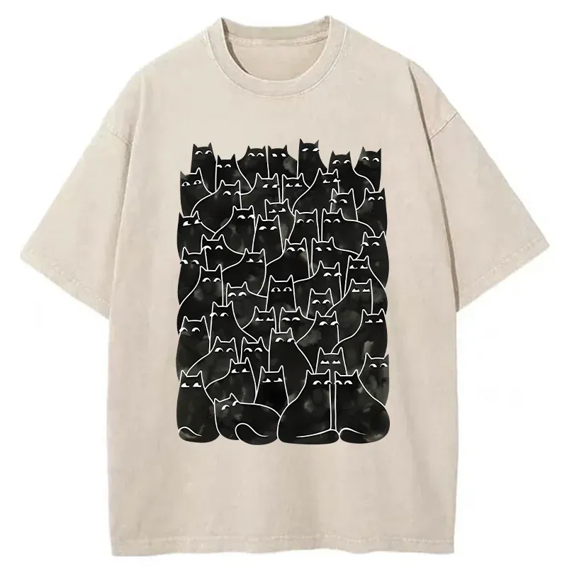 Tokyo-Tiger A Group Of Black Cats Washed T-Shirt