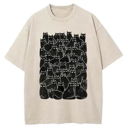 Tokyo-Tiger A Group Of Black Cats Washed T-Shirt