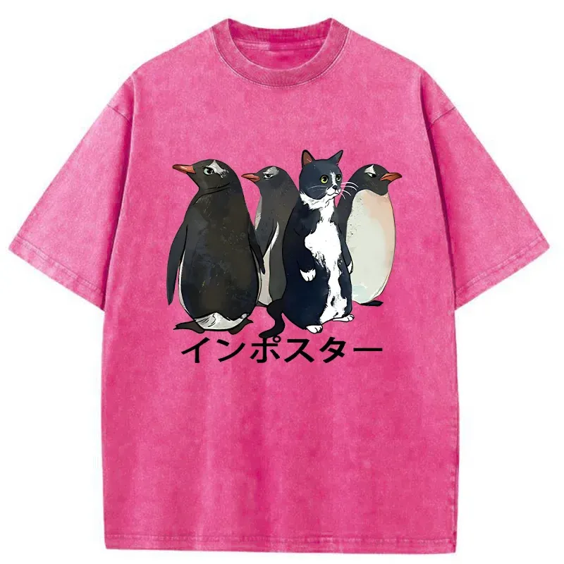 Tokyo-Tiger Imposter Among Penguins Washed T-Shirt