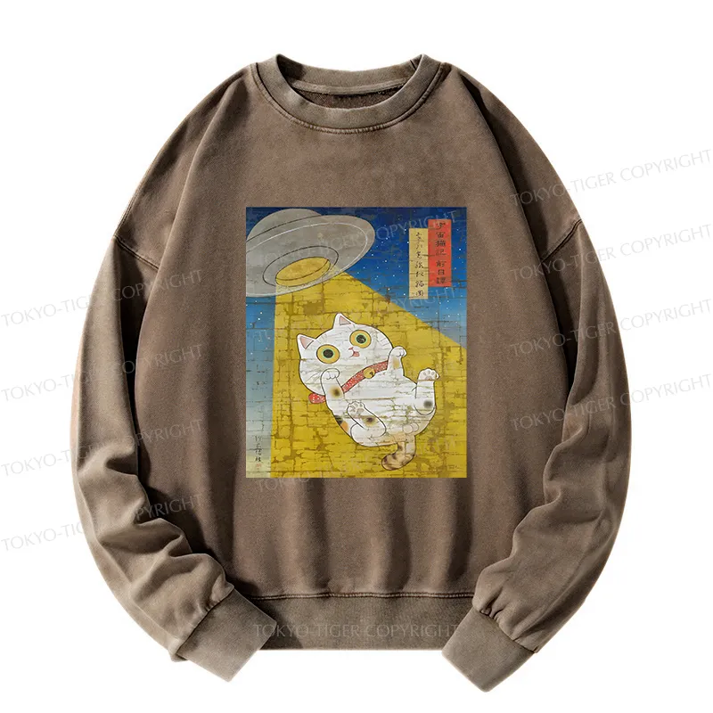 Tokyo-Tiger Funny Meow-FO Kidnapping Cat Washed Sweatshirt