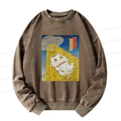 Tokyo-Tiger Funny Meow-FO Kidnapping Cat Washed Sweatshirt
