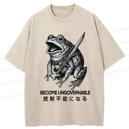 Tokyo-Tiger Frog Carrying A Samurai Sword Washed T-Shirt