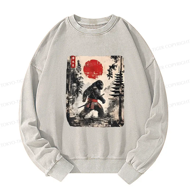 Tokyo-Tiger Japanese Samurai Bigfoot Washed Sweatshirt
