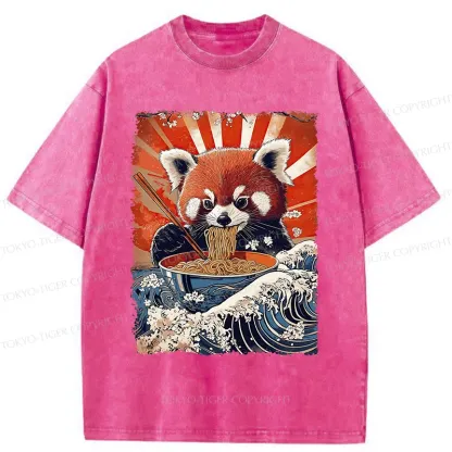 Tokyo-Tiger Red Panda Eating Ramen Washed T-Shirt
