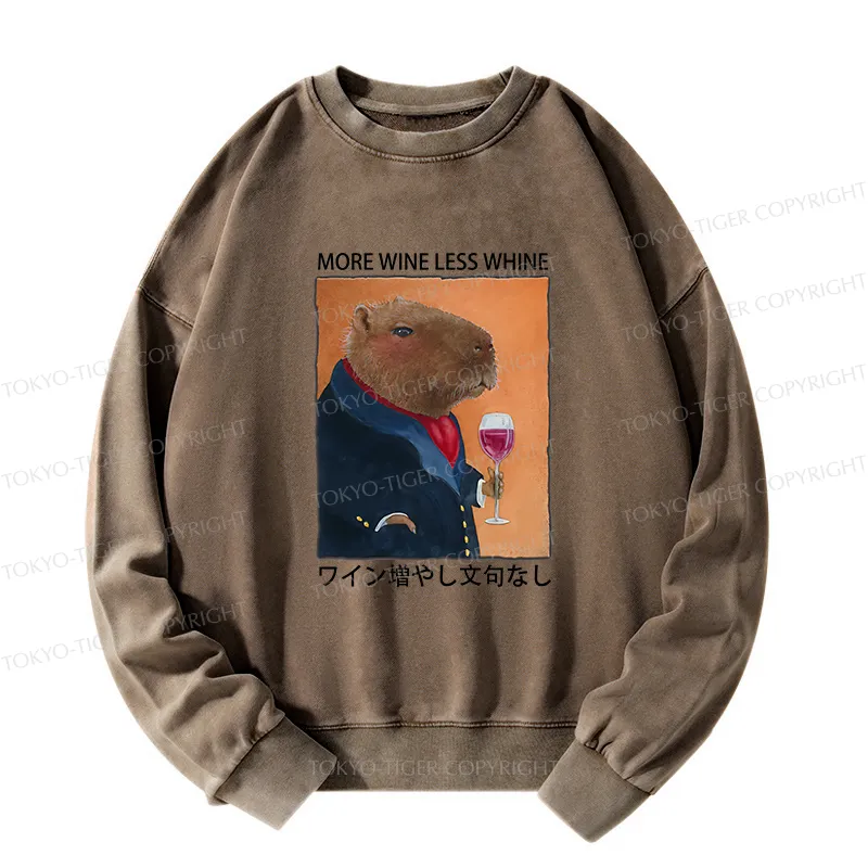 Tokyo-Tiger Capybara More Wine Less Whine Washed Sweatshirt