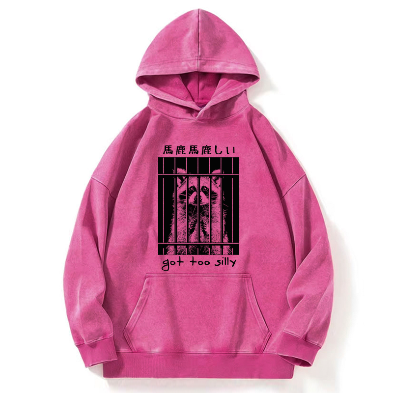 Tokyo-Tiger Raccoon Got Too Silly Washed Hoodie