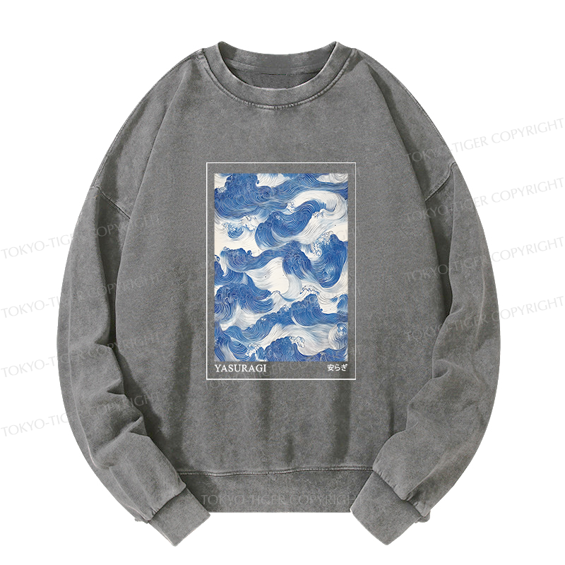 Tokyo-Tiger Japanese Retro Art Wave Washed Sweatshirt