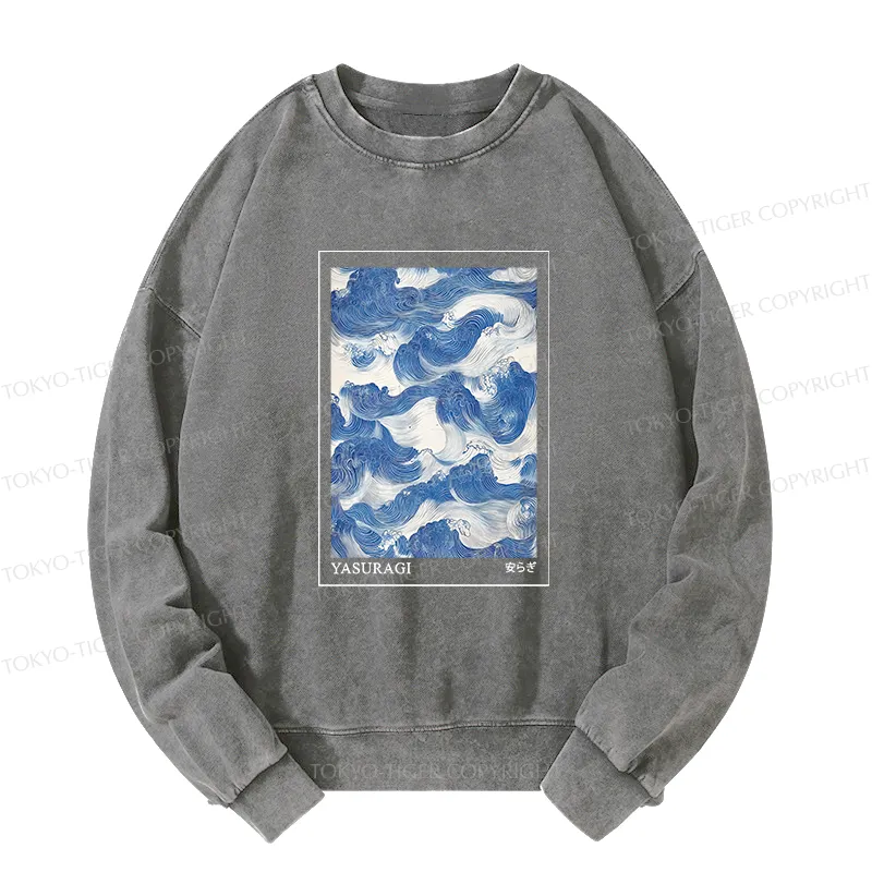 Tokyo-Tiger Japanese Retro Art Wave Washed Sweatshirt
