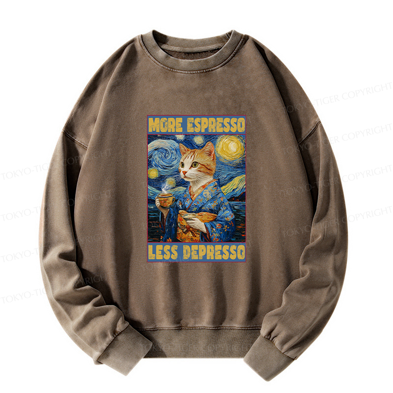 Tokyo-Tiger Funny More Espresso Less Depresso Washed Sweatshirt