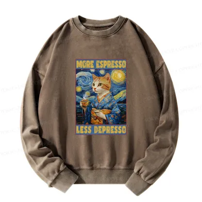 Tokyo-Tiger Funny More Espresso Less Depresso Washed Sweatshirt