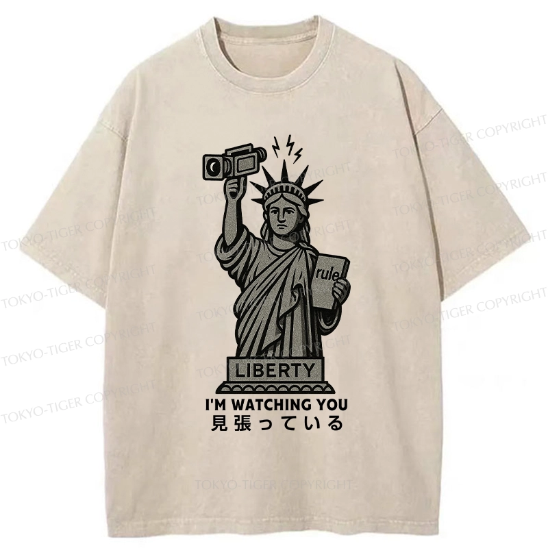 Tokyo-Tiger Funny I'm Watching You Washed T-Shirt