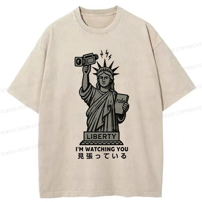 Tokyo-Tiger Funny I'm Watching You Washed T-Shirt