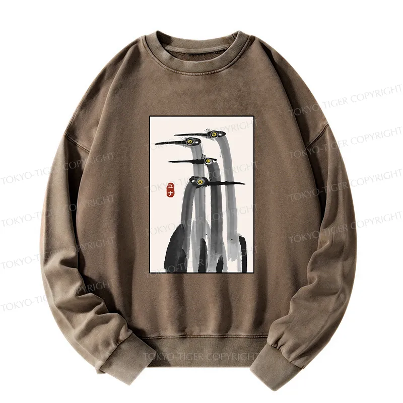 Tokyo-Tiger Japanese Crane Poster Washed Sweatshirt