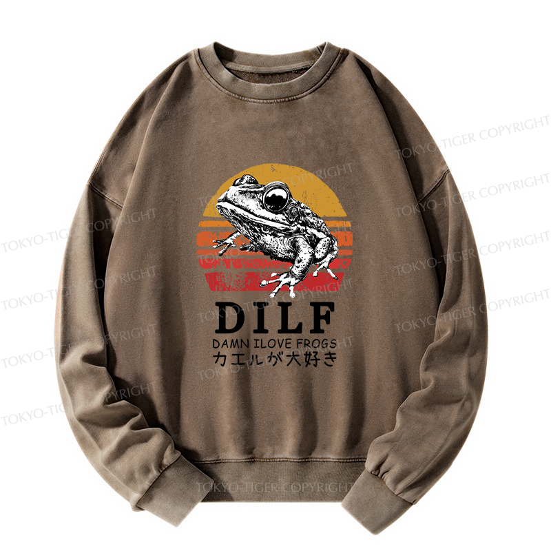 Tokyo-Tiger Funny Frog Lover Washed Sweatshirt
