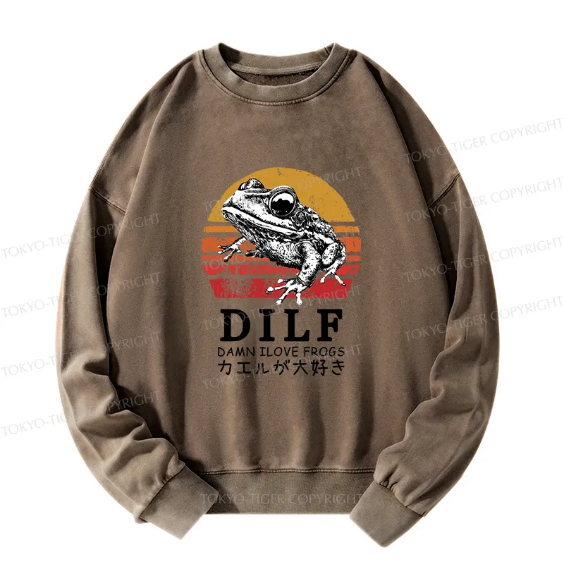 Tokyo-Tiger Funny Frog Lover Washed Sweatshirt