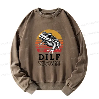 Tokyo-Tiger Funny Frog Lover Washed Sweatshirt