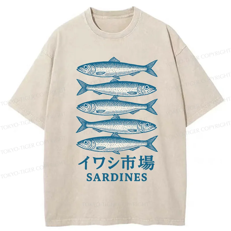 Tokyo-Tiger Japanese Sardines Market Washed T-Shirt