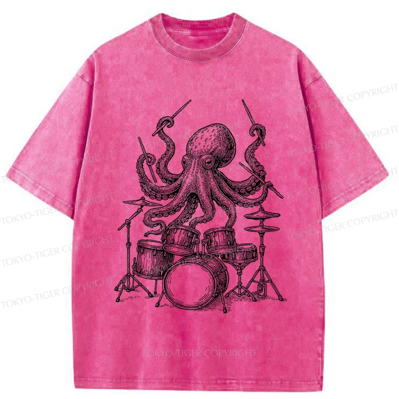 Tokyo-Tiger Octopus Drummer Washed T-Shirt