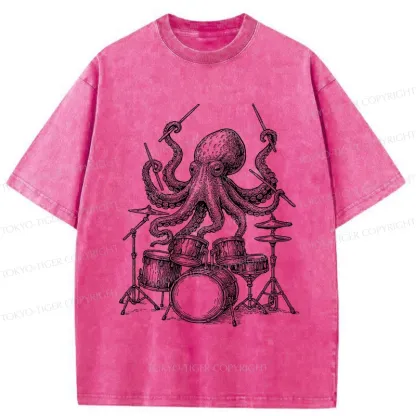 Tokyo-Tiger Octopus Drummer Washed T-Shirt