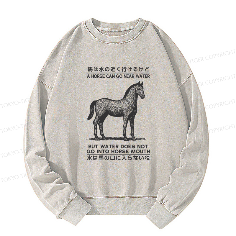 Tokyo-Tiger Funny Horse And Water Saying Washed Sweatshirt