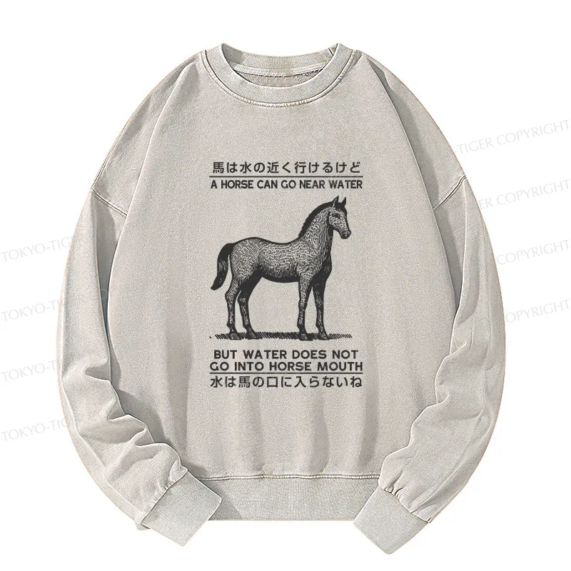 Tokyo-Tiger Funny Horse And Water Saying Washed Sweatshirt
