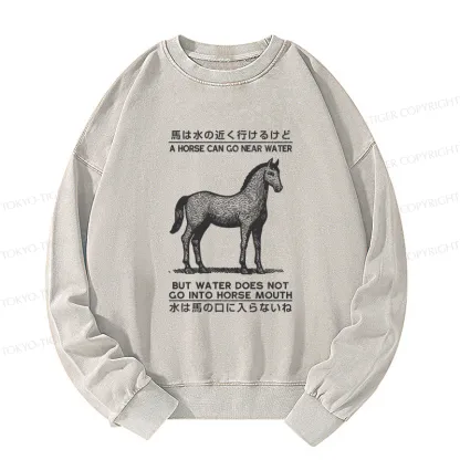 Tokyo-Tiger Funny Horse And Water Saying Washed Sweatshirt