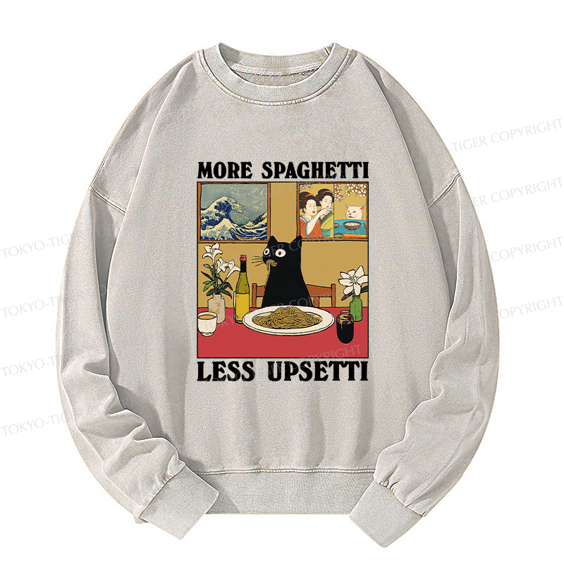 Tokyo-Tiger Cat Eating Pasta Washed Sweatshirt