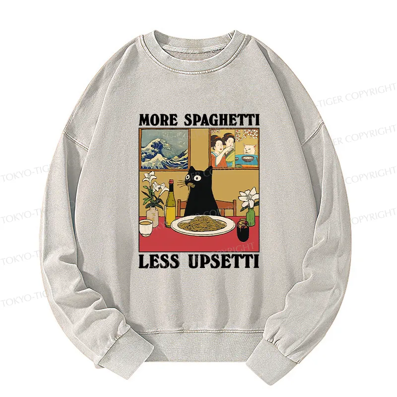 Tokyo-Tiger Cat Eating Pasta Washed Sweatshirt