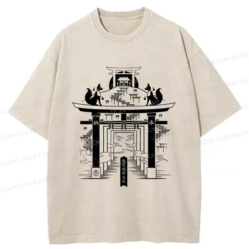 Tokyo-Tiger Fushimi Inari Taisha Shrine Washed T-Shirt