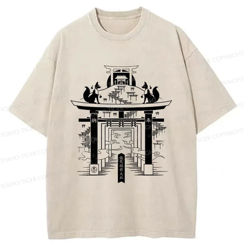 Tokyo-Tiger Fushimi Inari Taisha Shrine Washed T-Shirt