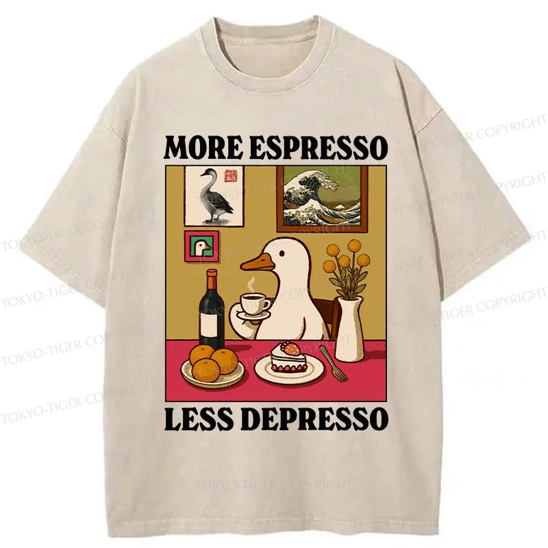 Tokyo-Tiger More Espresso Less Depresso Goose Washed T-Shirt