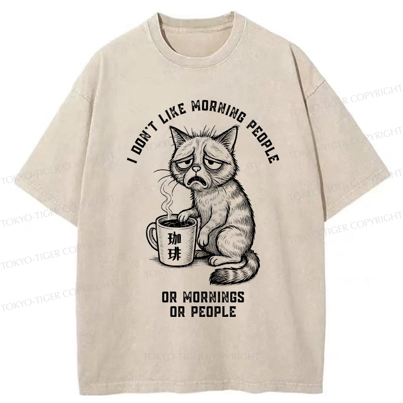 Tokyo-Tiger Cat Who Hates Morning And People Washed T-Shirt
