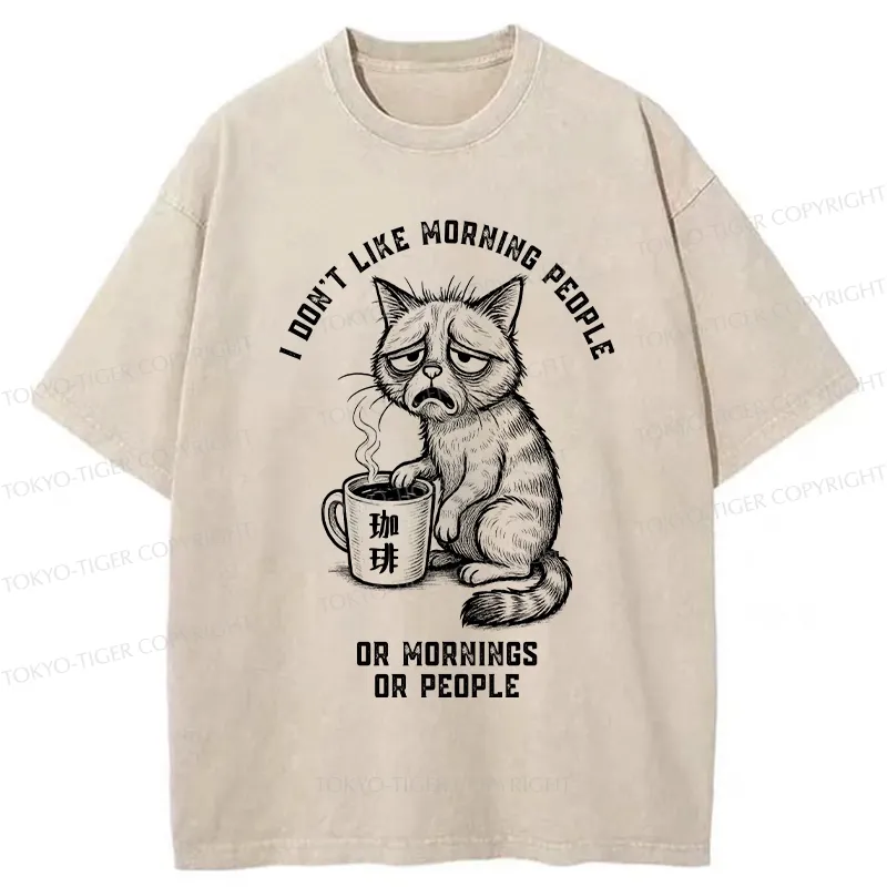 Tokyo-Tiger Cat Who Hates Morning And People Washed T-Shirt