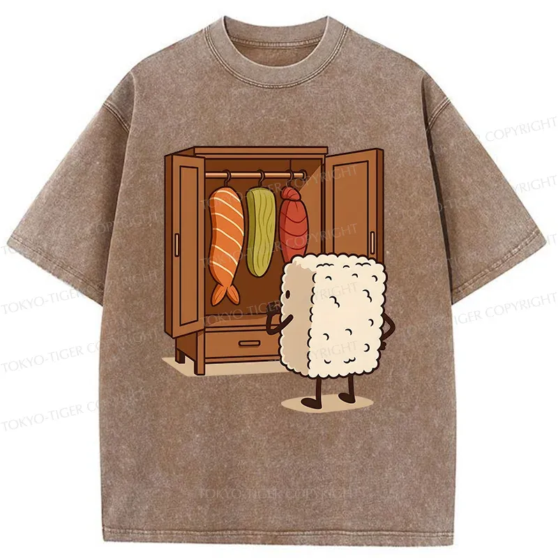 Tokyo-Tiger Sushi Pick Out Clothes Washed T-Shirt