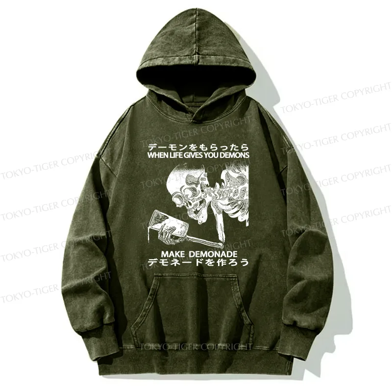 Tokyo-Tiger Make Demonade Funny Washed Hoodie