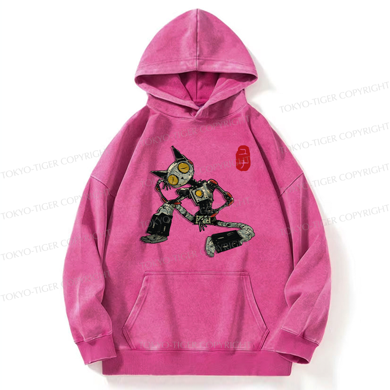 Tokyo-Tiger Contemplative Robot Cat Washed Hoodie