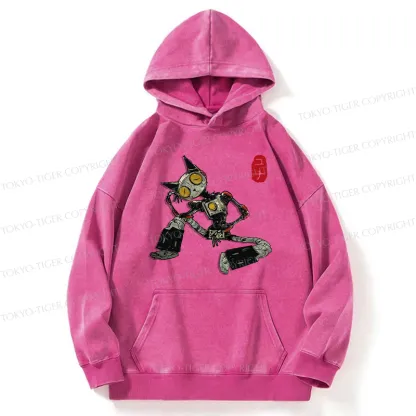 Tokyo-Tiger Contemplative Robot Cat Washed Hoodie