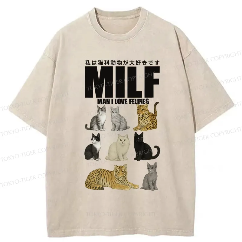 Tokyo-Tiger Funny Man I Love Felines Washed T-Shirt