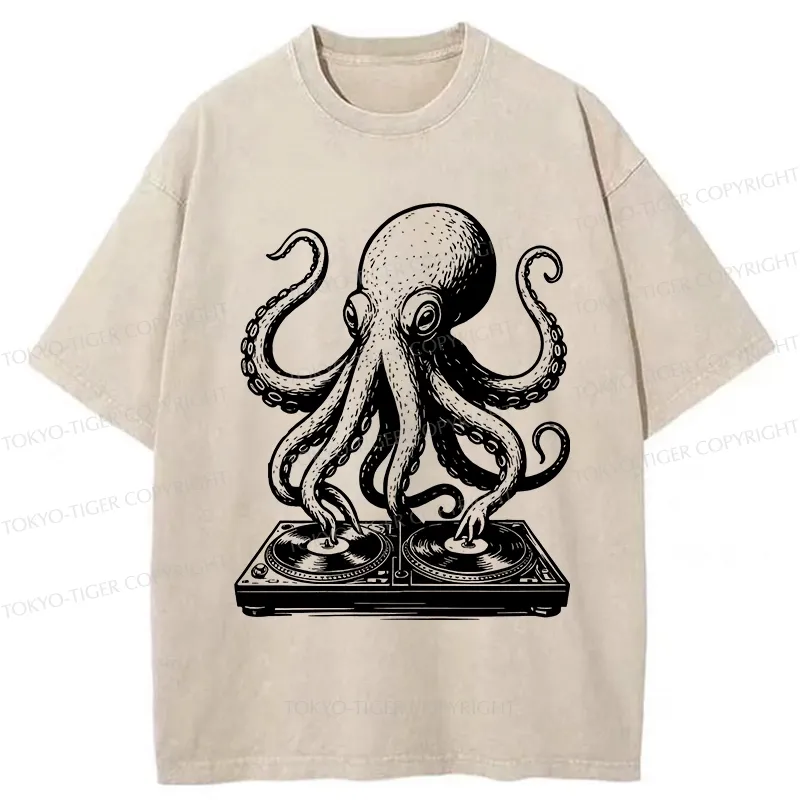 Tokyo-Tiger Octopus DJ Washed T-Shirt