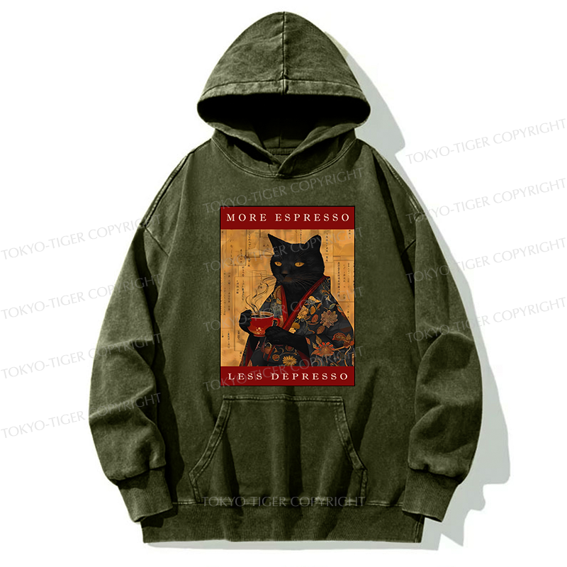 Tokyo-Tiger More Espresso Less Depresso Cat Washed Hoodie