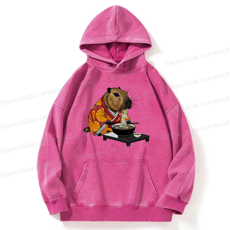 Tokyo-Tiger Cute Capybara Eating Ramen Washed Hoodie