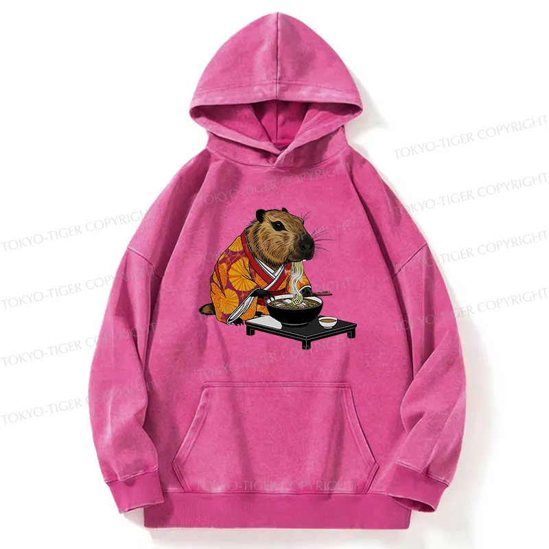 Tokyo-Tiger Cute Capybara Eating Ramen Washed Hoodie