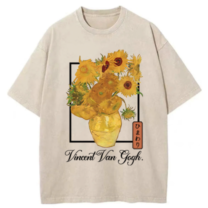 Tokyo-Tiger Sunflowers Van Gogh Washed T-Shirt