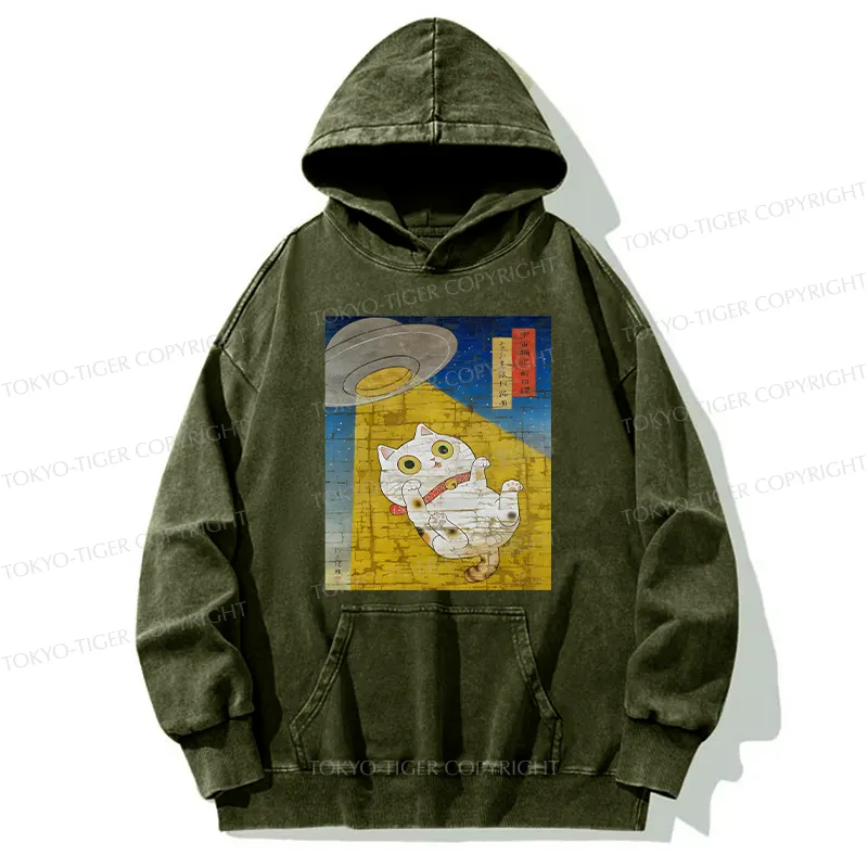 Tokyo-Tiger Funny Meow-FO Kidnapping Cat Washed Hoodie
