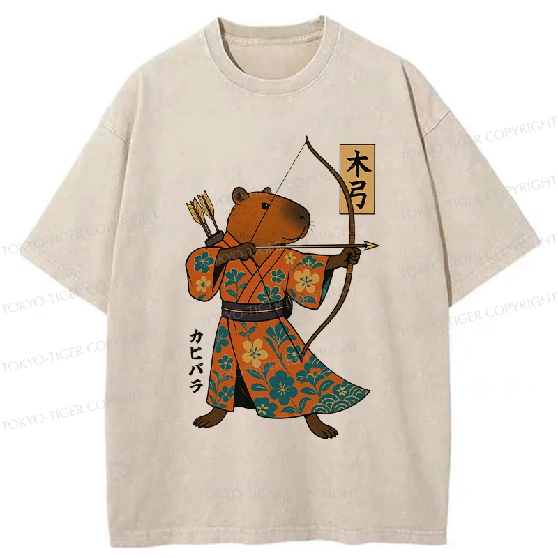 Tokyo-Tiger Japan Capybara Archery Washed T-Shirt