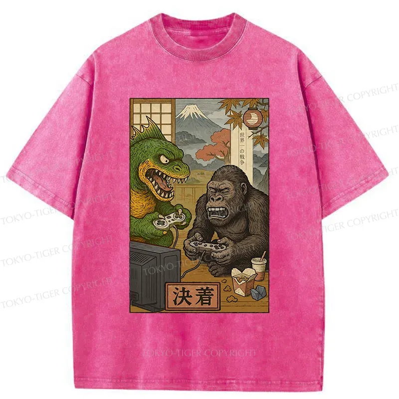 Tokyo-Tiger Monsters Play Games Washed T-Shirt