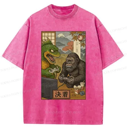 Tokyo-Tiger Monsters Play Games Washed T-Shirt