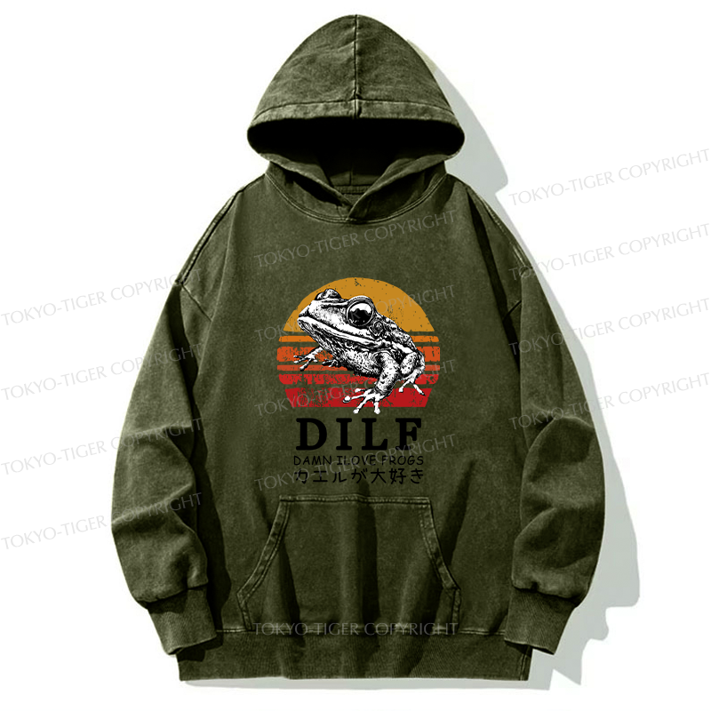 Tokyo-Tiger Funny Frog Lover Washed Hoodie